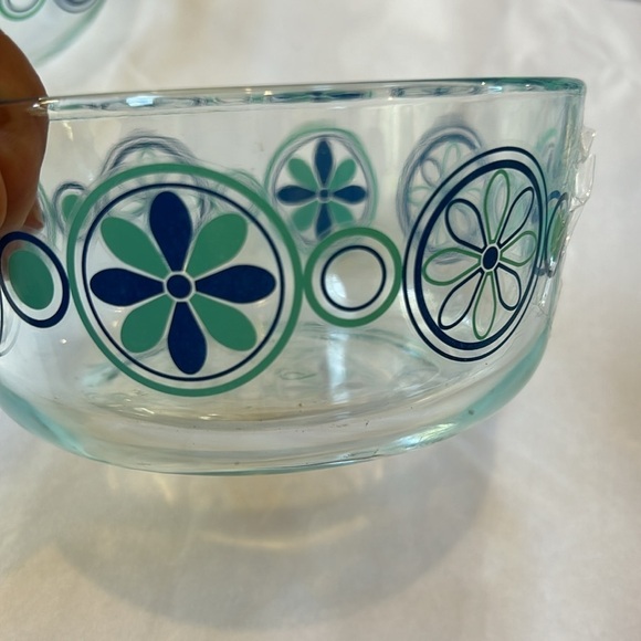 Pyrex Set of 3 Glass Turquoise Blue Pinwheel Serving Bowls - Picture 3 of 13